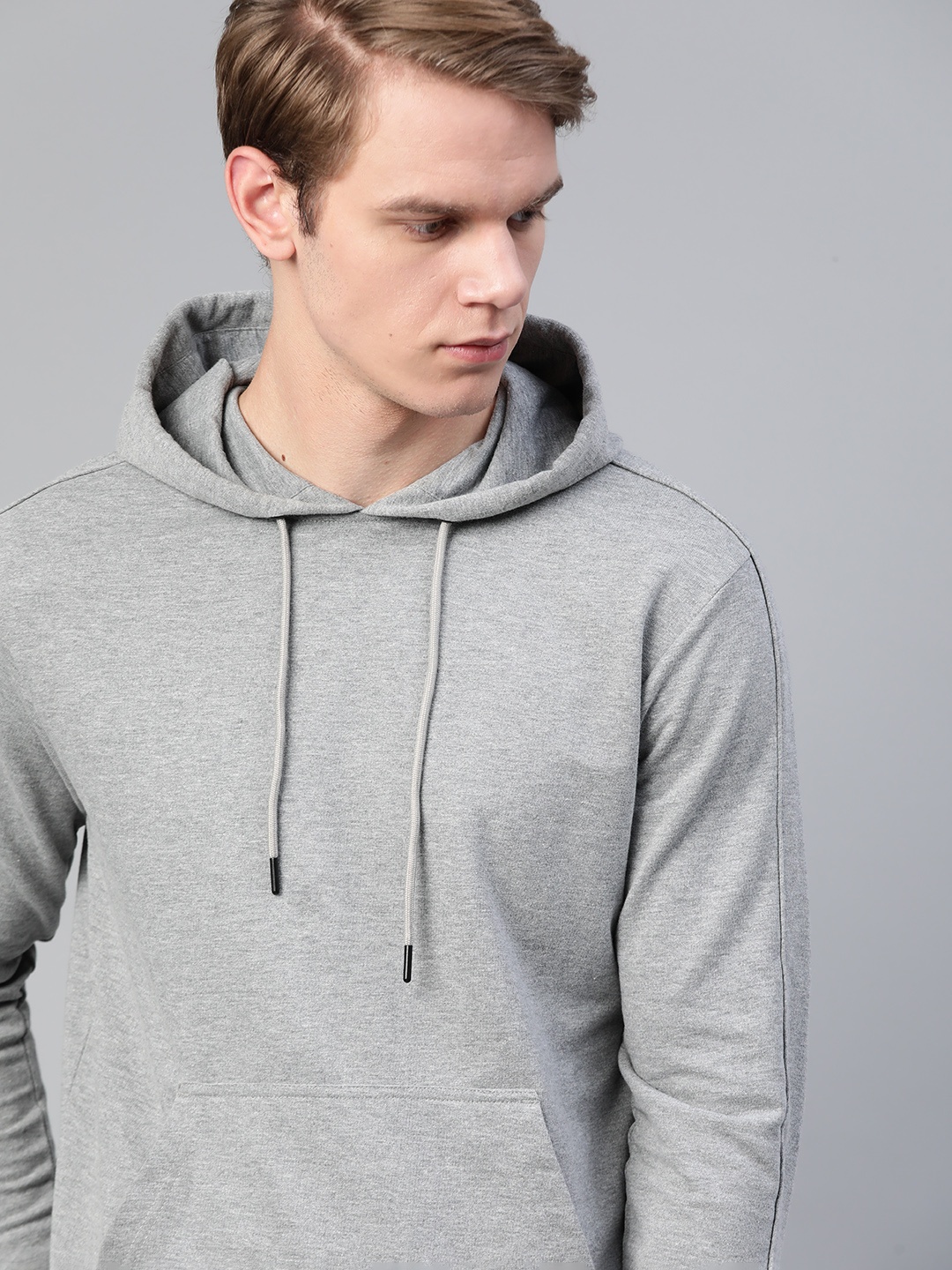 

Harvard Men Grey Melange Solid Hooded Sweatshirt