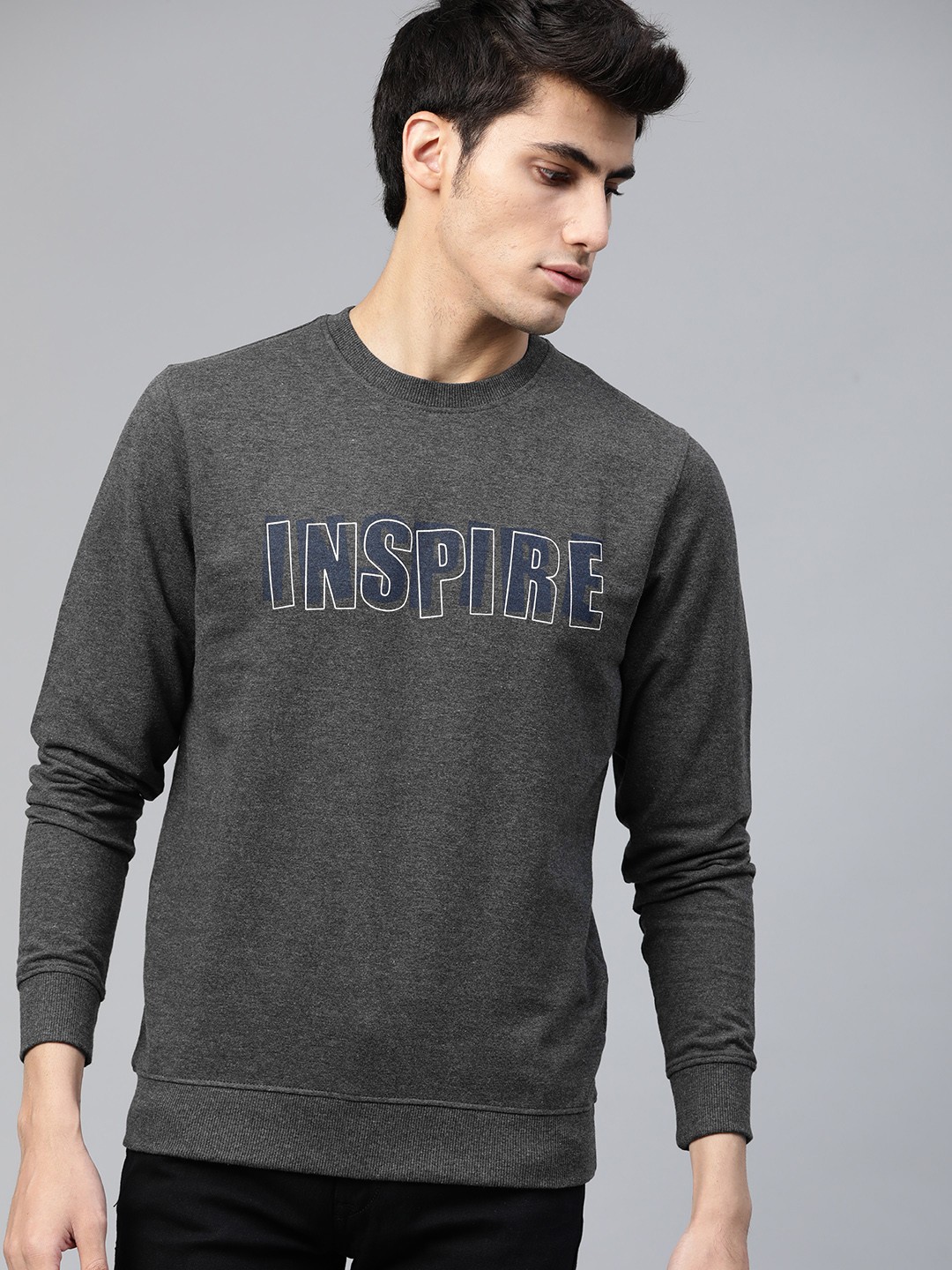 

Harvard Men Charcoal Grey & Navy Printed Sweatshirt