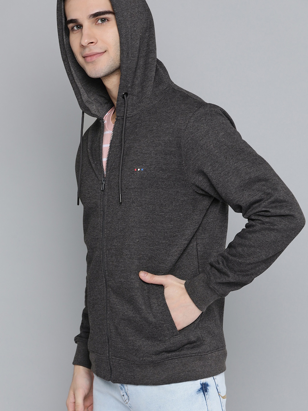 

Harvard Men Charcoal Grey Solid Hooded Sweatshirt