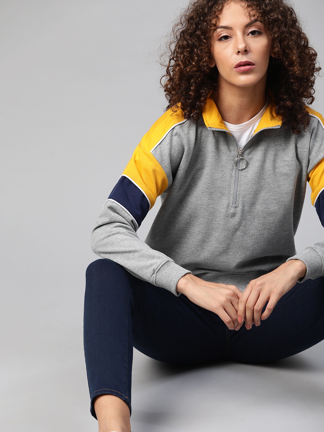 

Harvard Women Grey Melange Solid Sweatshirt