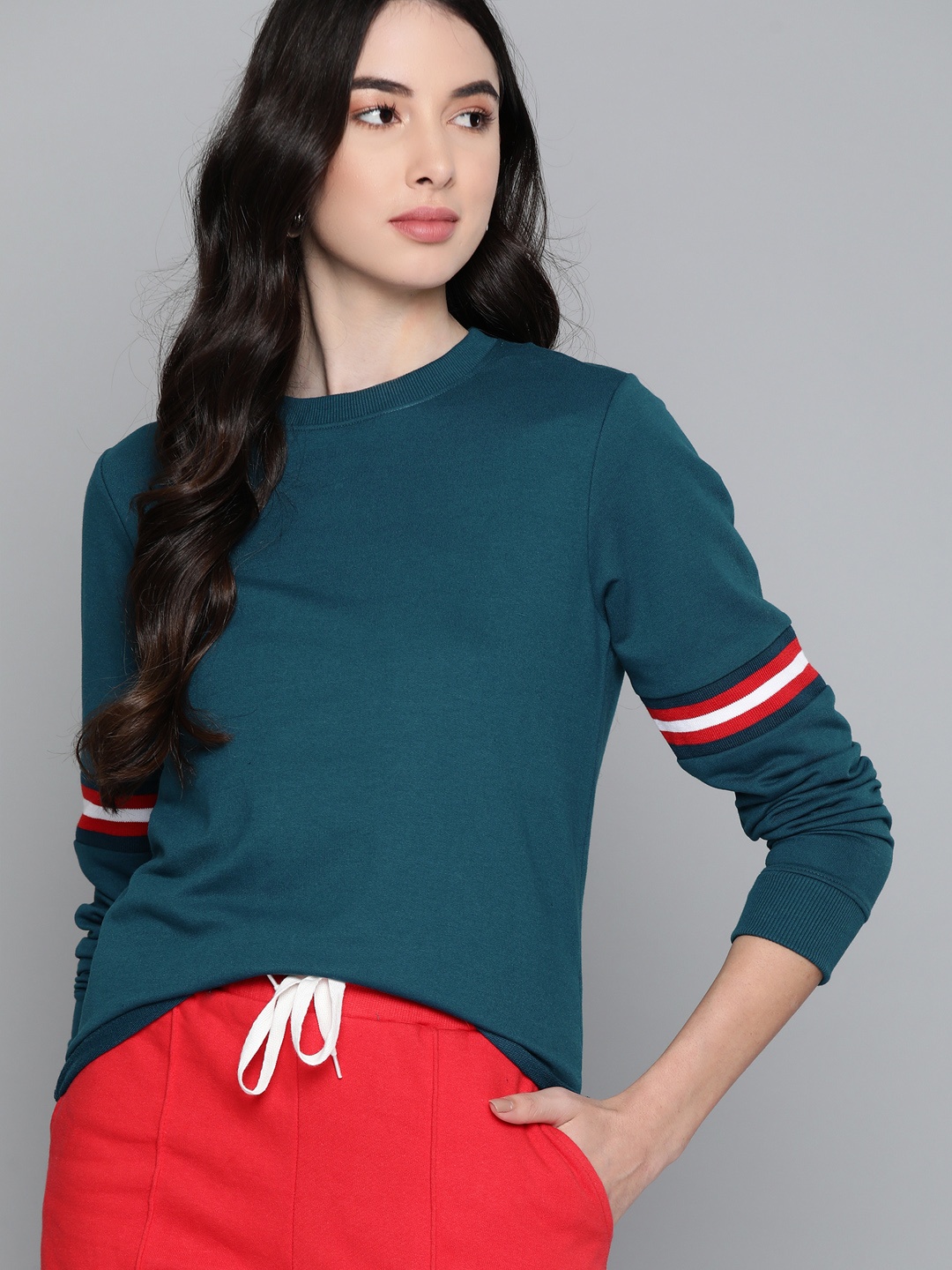 

Harvard Women Teal Green Solid Sweatshirt