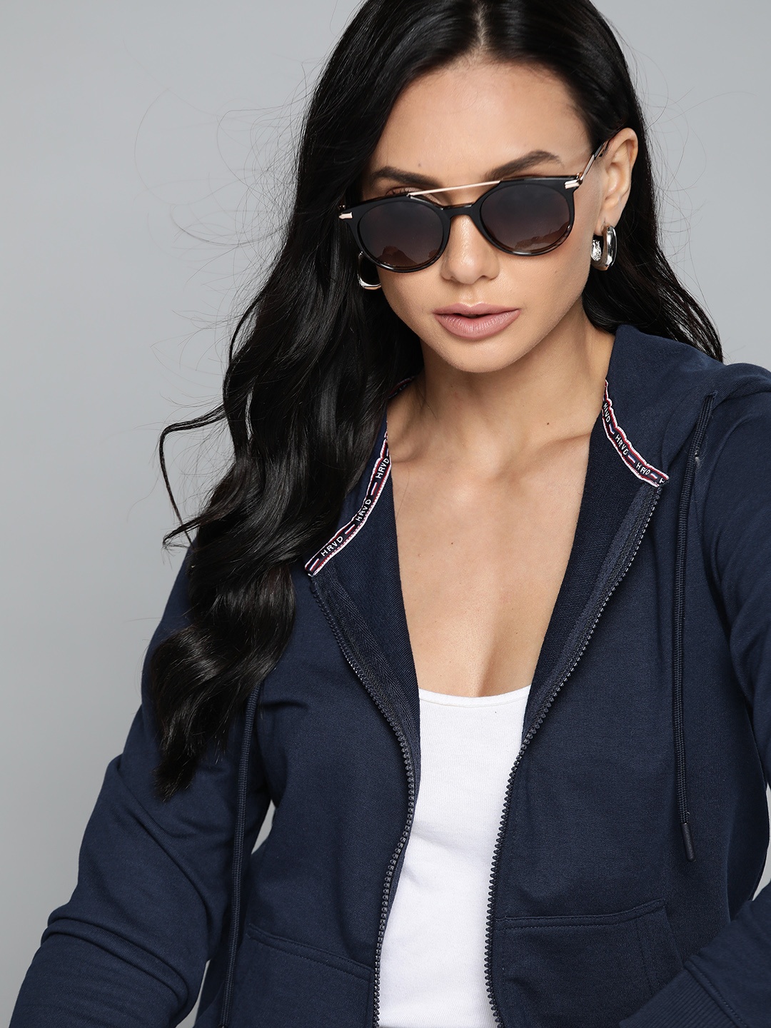 

Harvard Women Navy Blue Solid Hooded Sweatshirt