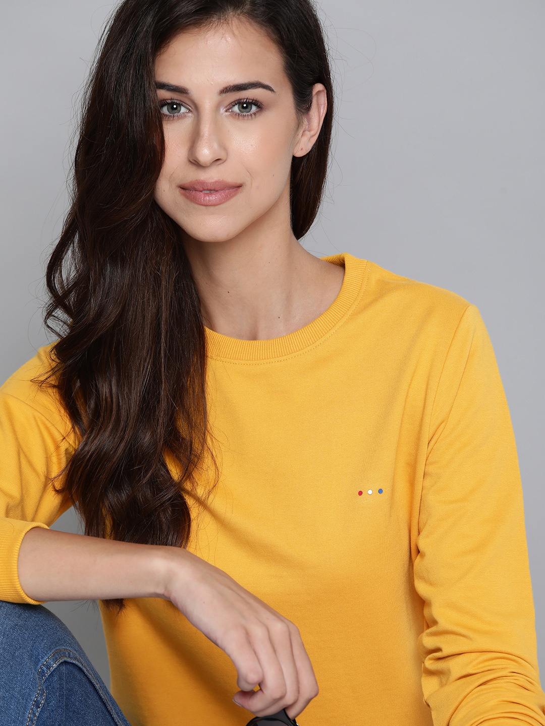 

Harvard Women Mustard Yellow Solid Sweatshirt