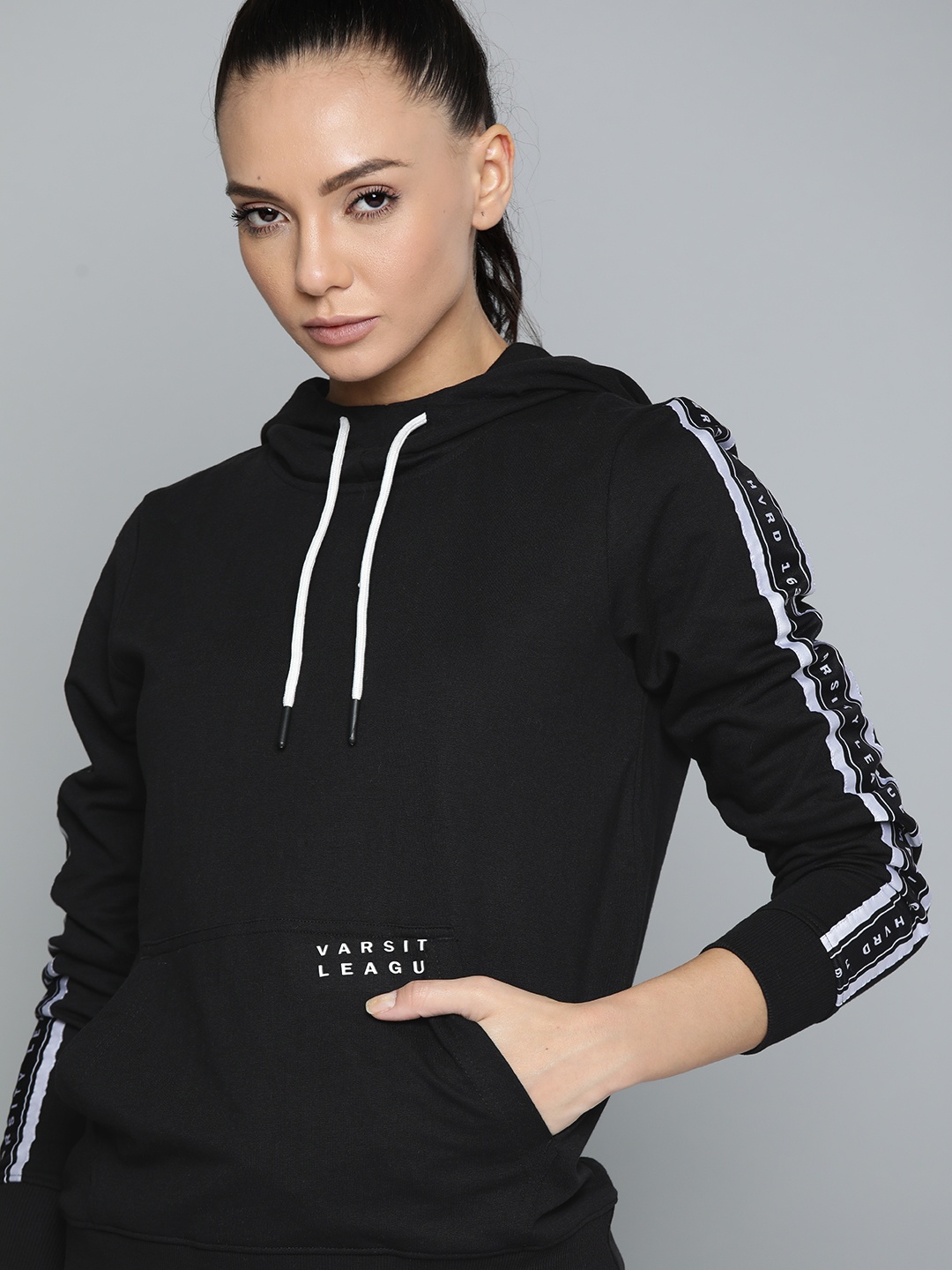 

Harvard Women Black Solid Hooded Sweatshirt