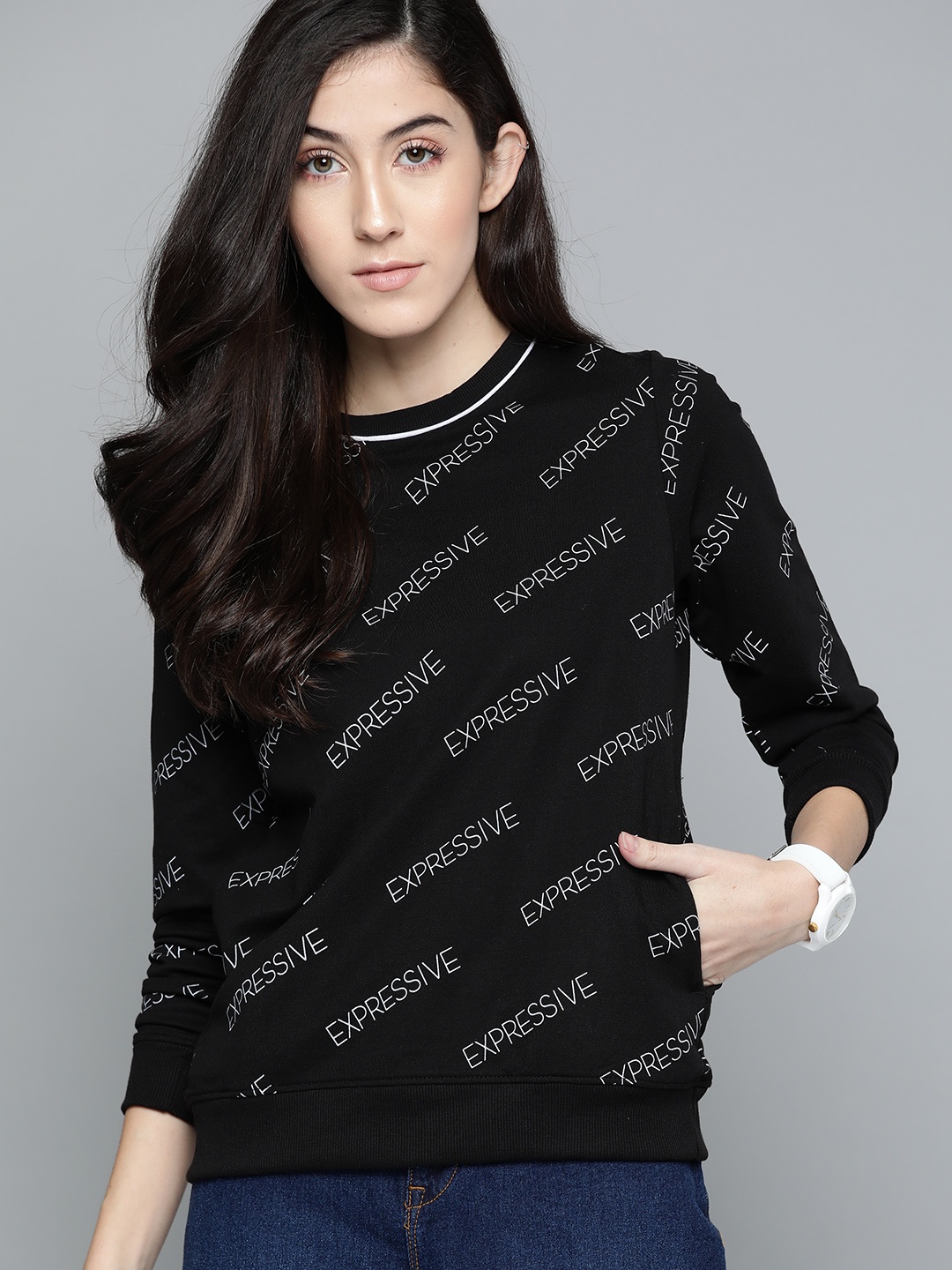 

Harvard Women Black & White Printed Sweatshirt