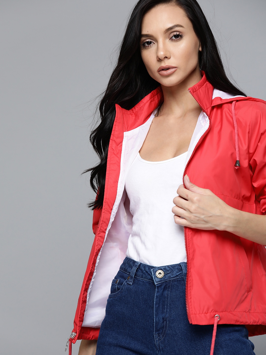 

Harvard Women Red Solid Padded Hooded Jacket