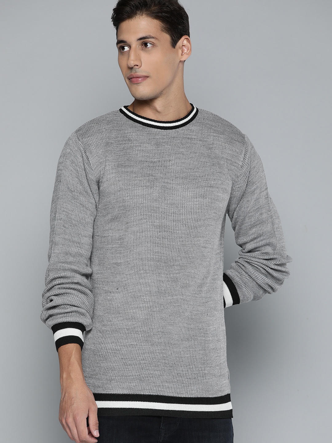 

Harvard Men Grey Melange Ribbed Pullover