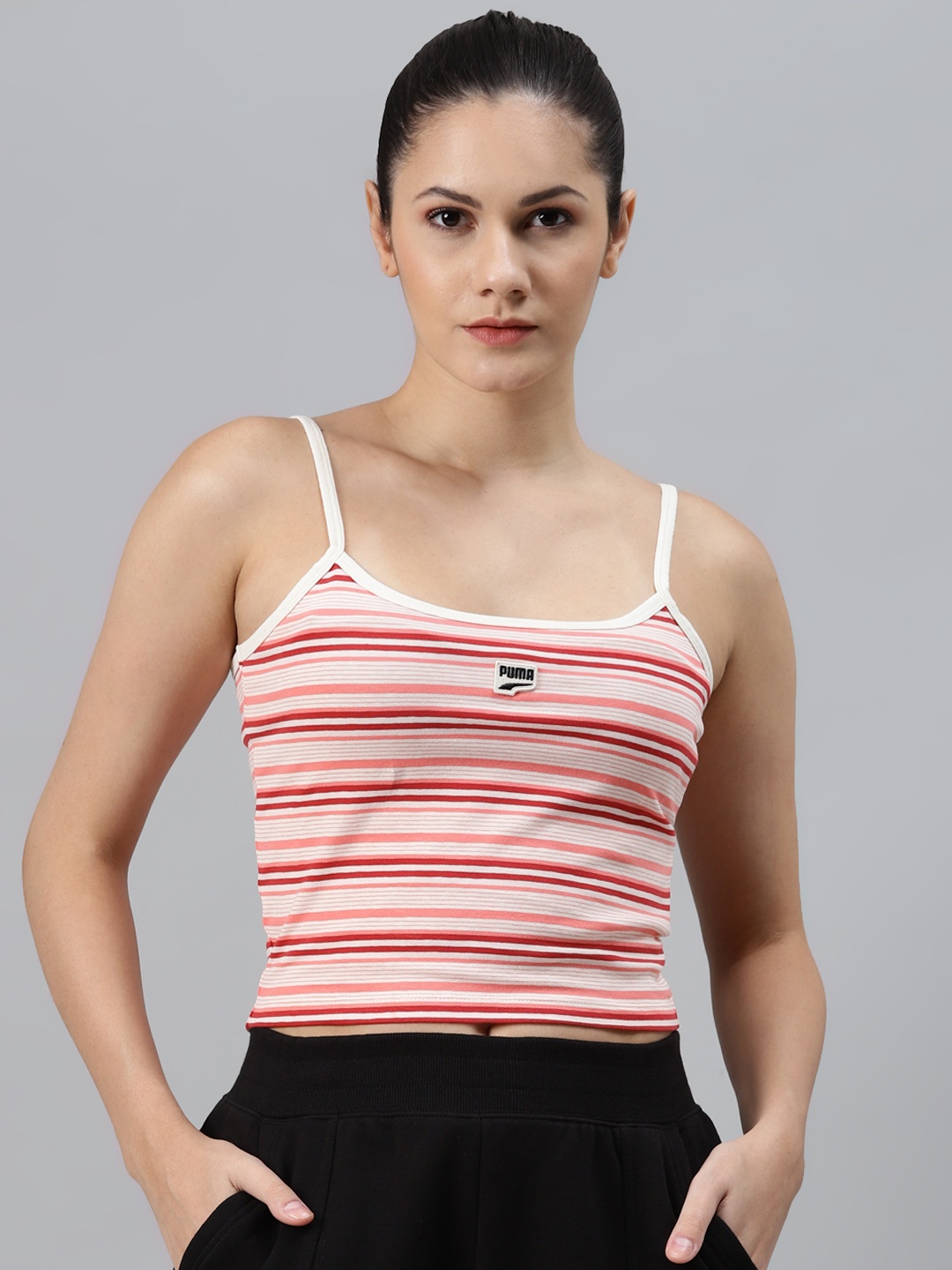 

Puma Women Red & White Downtown Striped Organic Cotton Tank Top