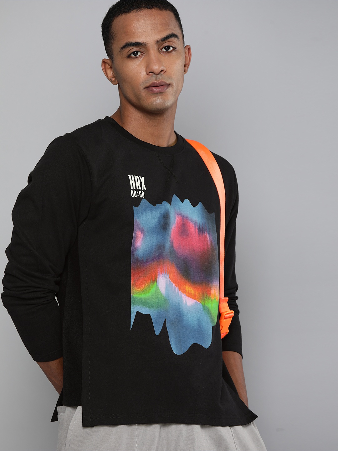 

HRX By Hrithik Roshan Lifestyle Men Jet Black Bio-Wash GRAPHIC Sweatshirts