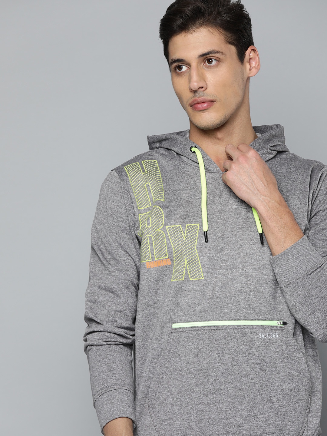 

HRX By Hrithik Roshan Running Men Grey Melange Brand Logo Print Sweatshirt