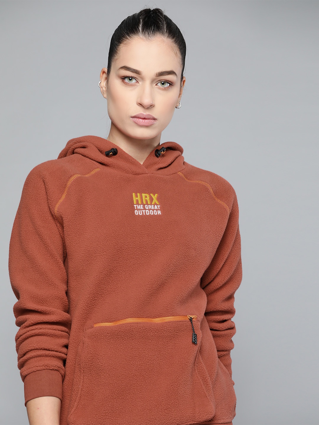 

HRX By Hrithik Roshan Outdoor Women Burnished Sunset Rapid-Dry Typography Sweatshirt, Rust