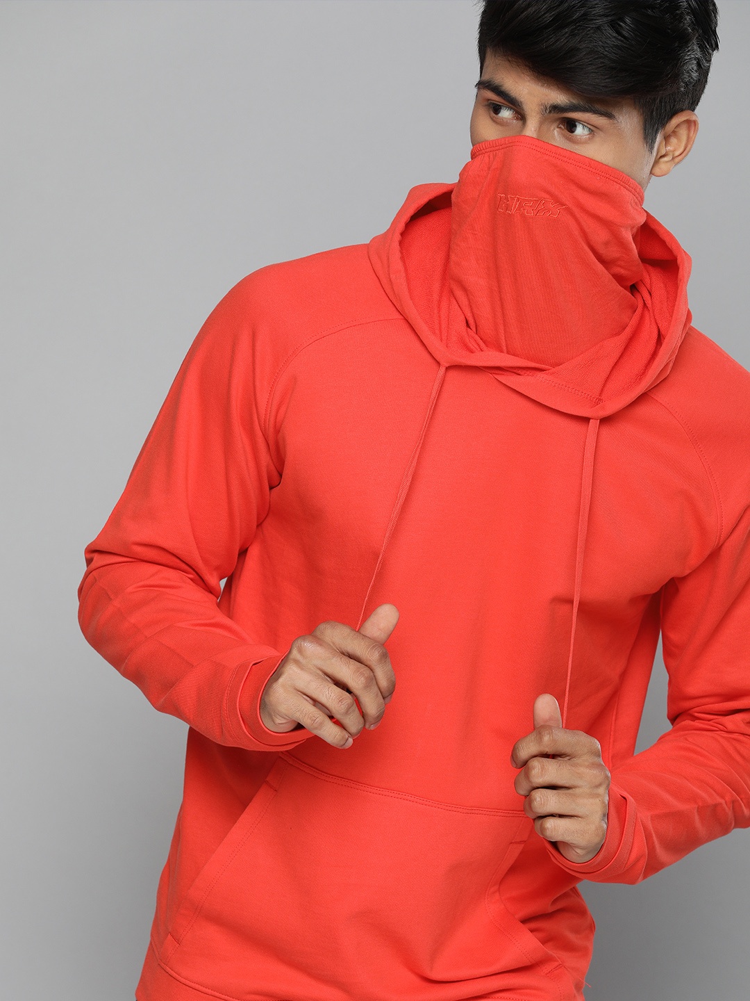 

HRX by Hrithik Roshan Men Orange Solid Hooded Sweatshirt