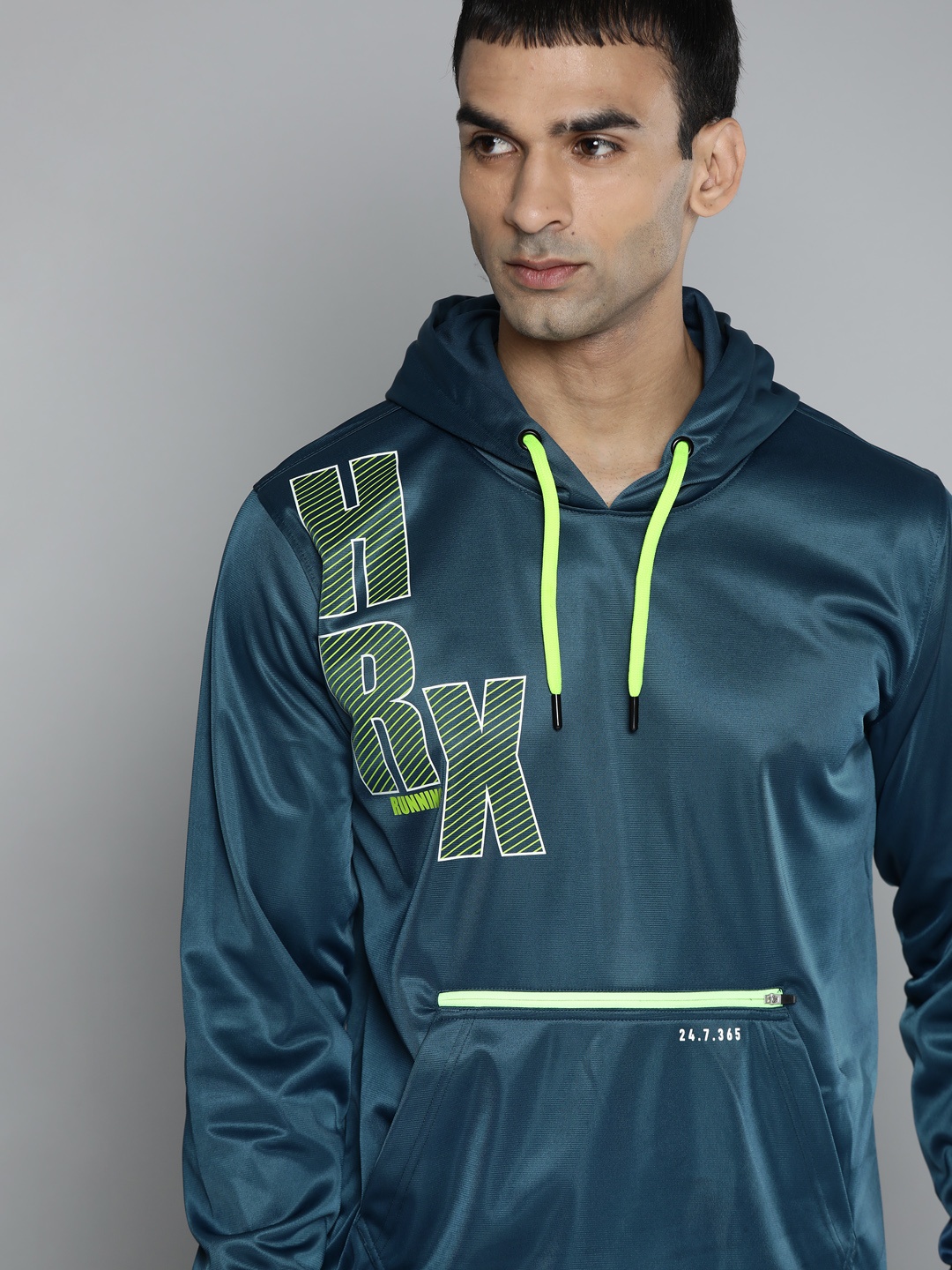 

HRX By Hrithik Roshan Running Men Blue Bramd Logo Printed Rapid-Dry Hooded Sweatshirts