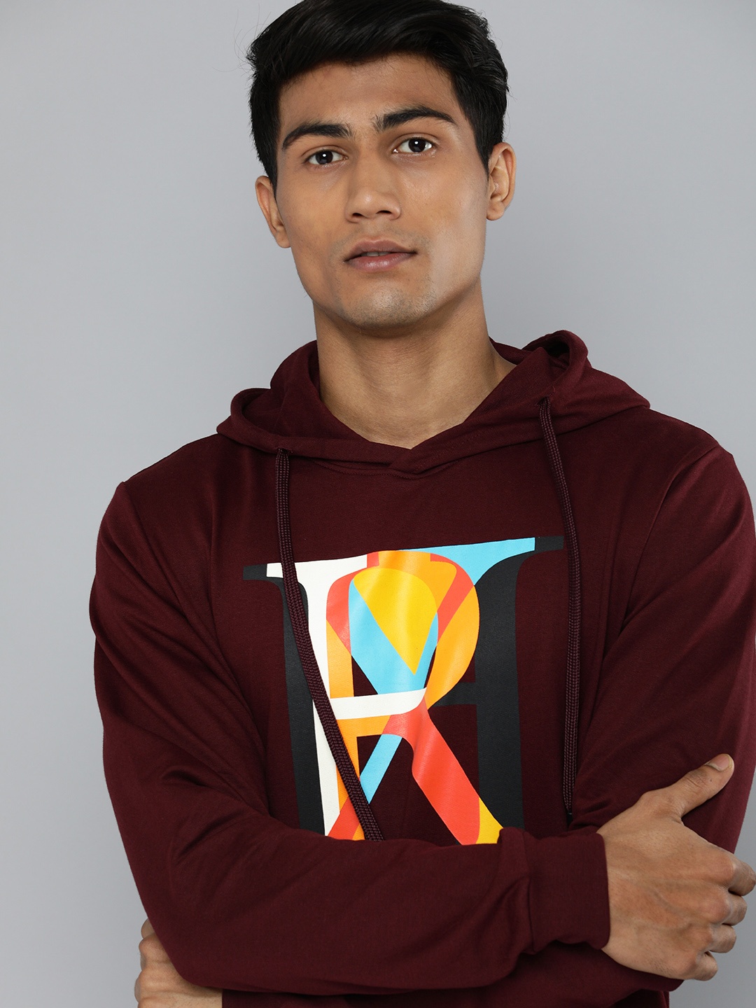 

HRX by Hrithik Roshan Men Maroon Printed Hooded Sweatshirt