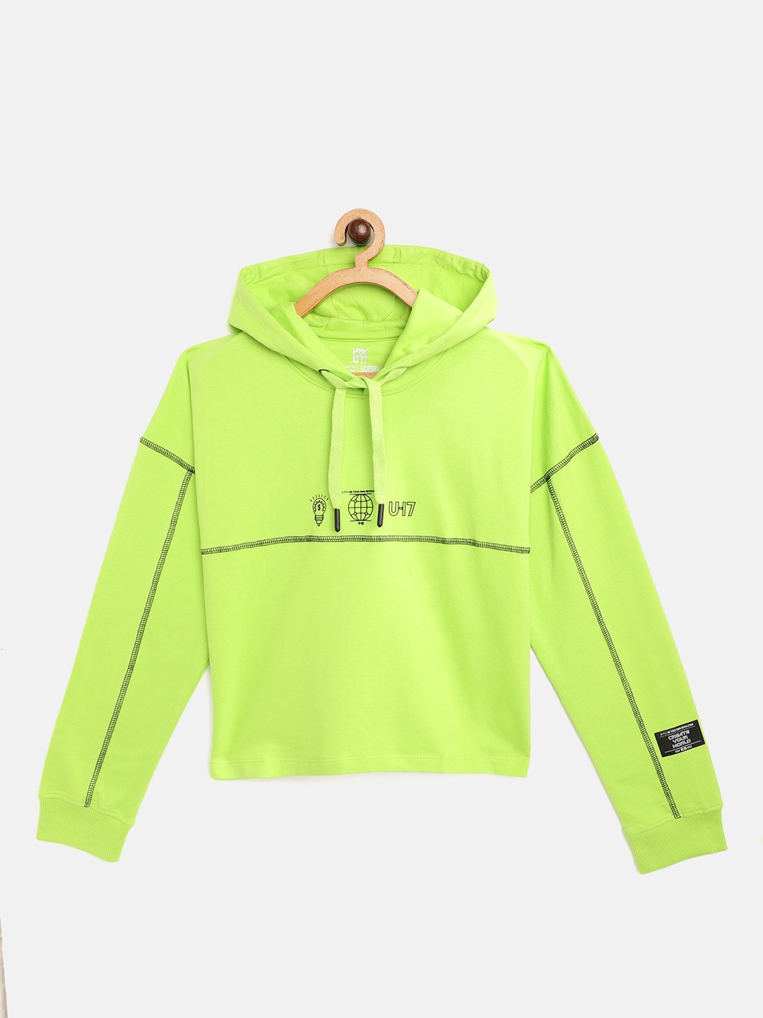 

HRX By Hrithik Roshan U-17 Lifestyle Girls Lime Punch Rapid-Dry Solid Sweatshirt, Fluorescent green