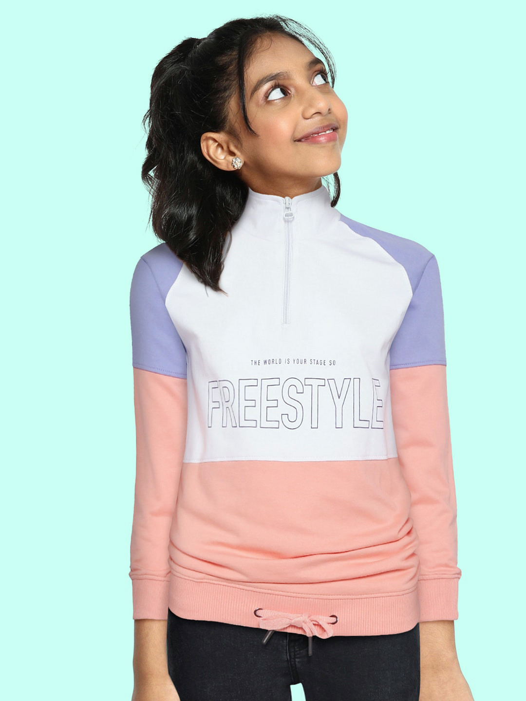 

HRX By Hrithik Roshan U-17 Lifestyle Girls Bright White Rapid-Dry Colourblocked Sweatshirt