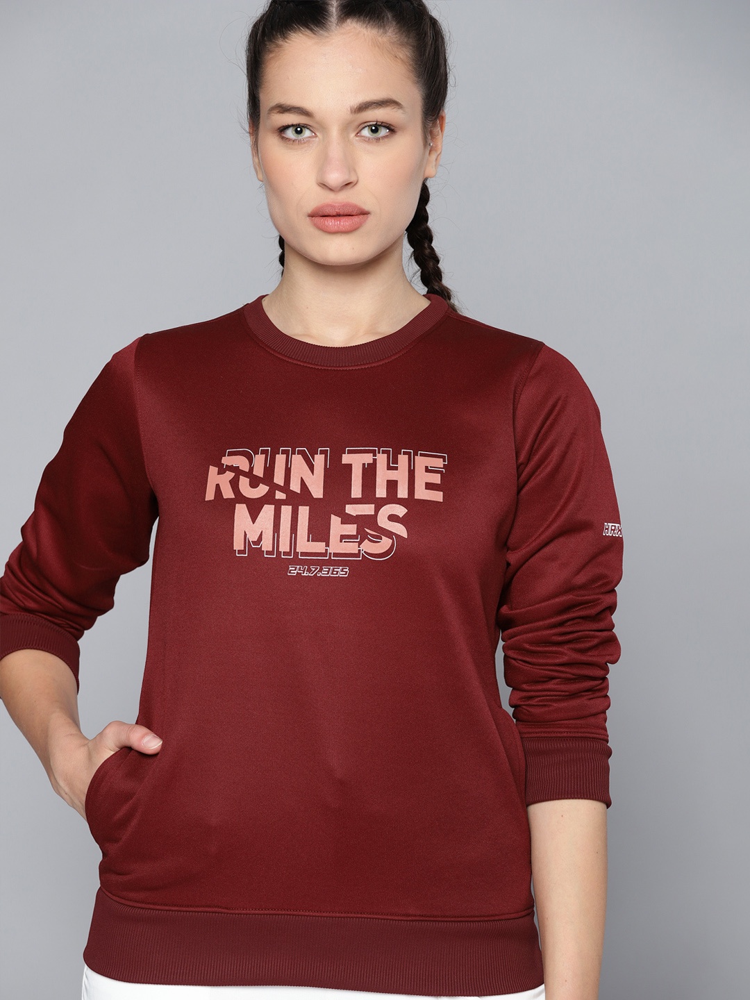 

HRX By Hrithik Roshan Running Women Zinfandel Rapid-Dry Solid Sweatshirts, Maroon