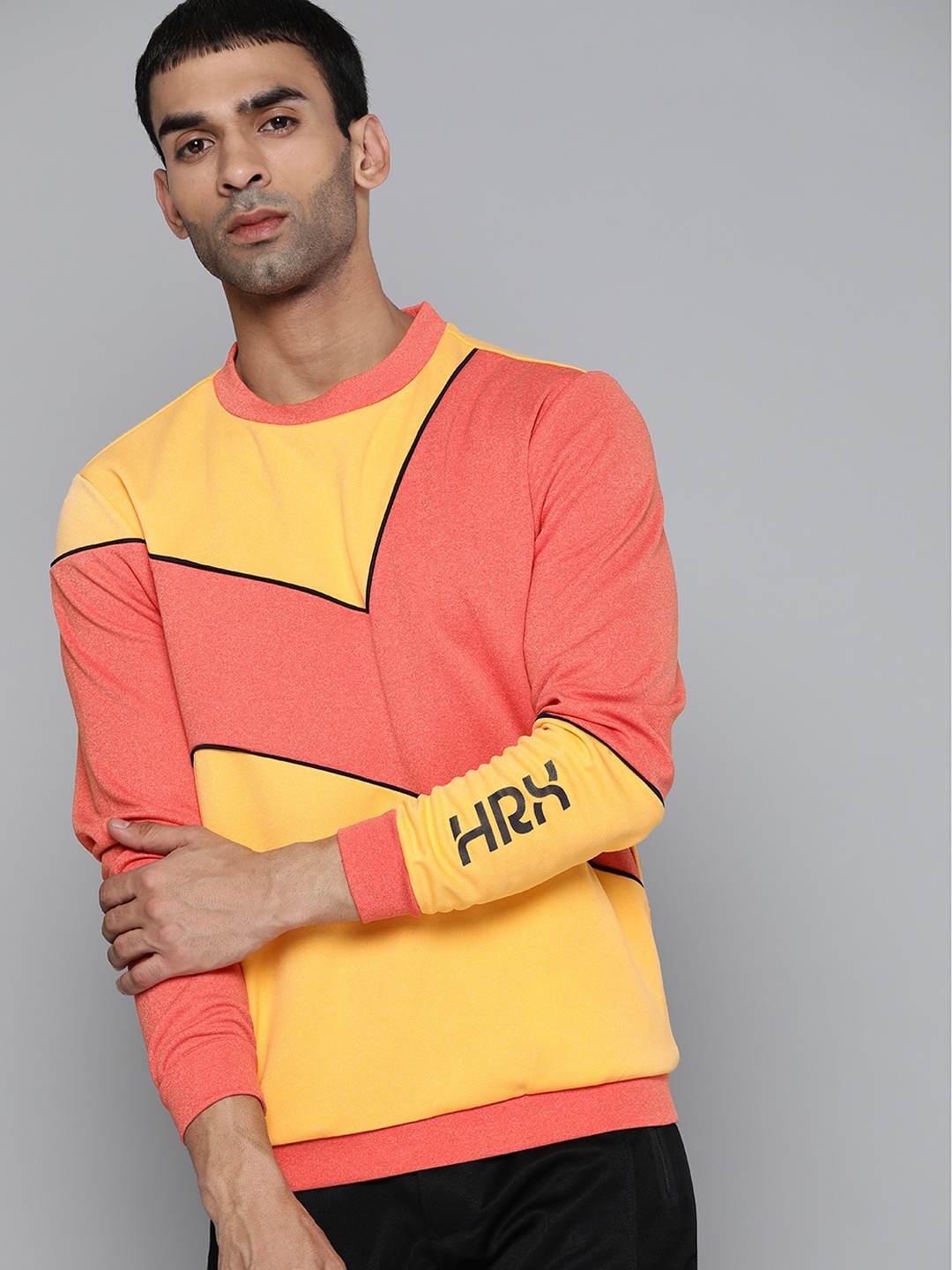 

HRX by Hrithik Roshan Men Orange & Yellow Colourblocked Sweatshirt