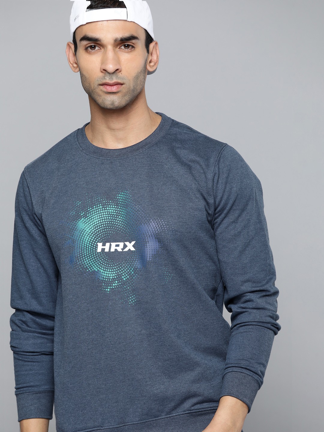 

HRX By Hrithik Roshan Lifestyle Men Navy Melange Brand Carrier Sweatshirt, Navy blue