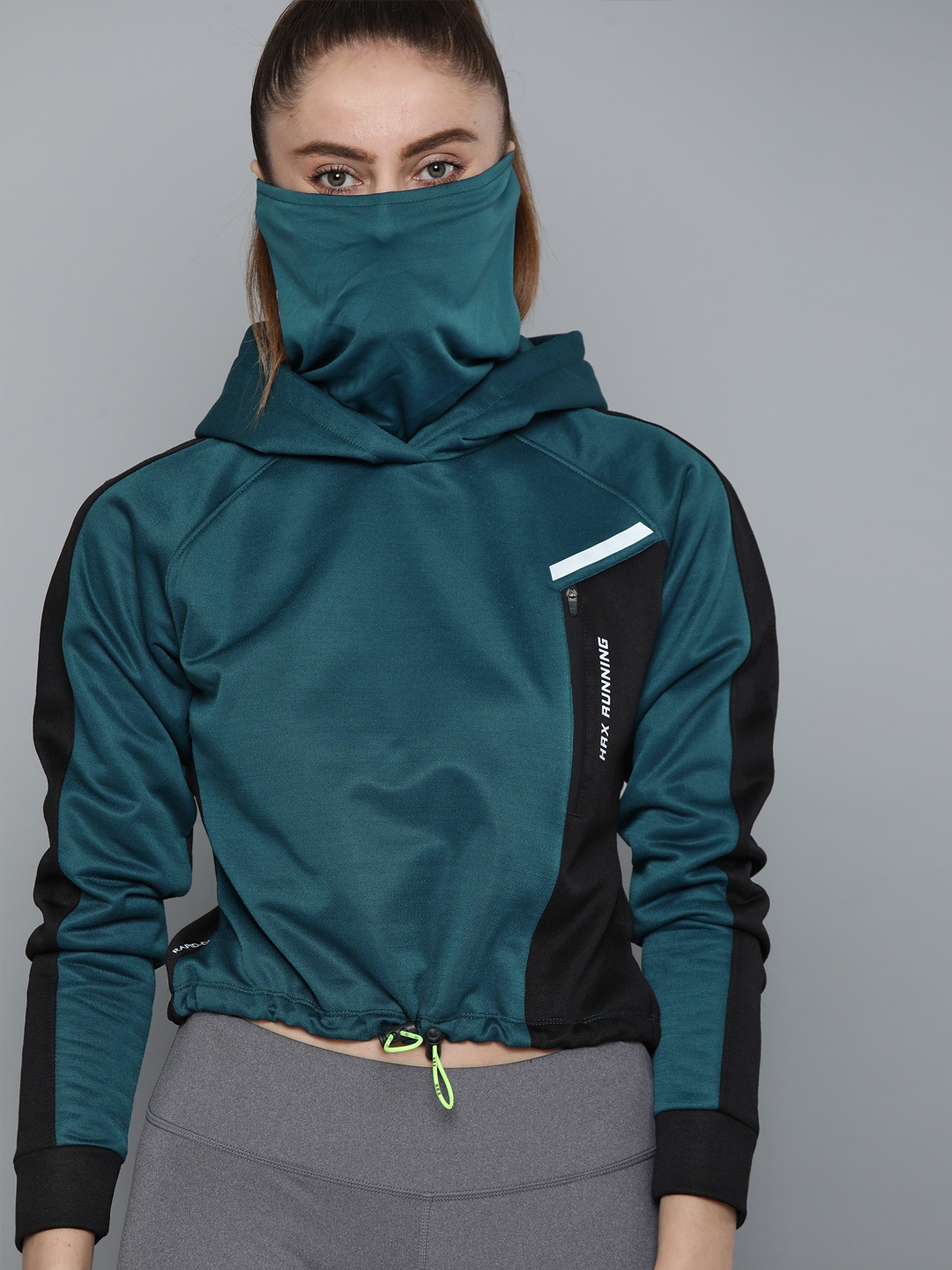 

HRX by Hrithik Roshan Women Teal Hooded Sweatshirt With Attached Mask