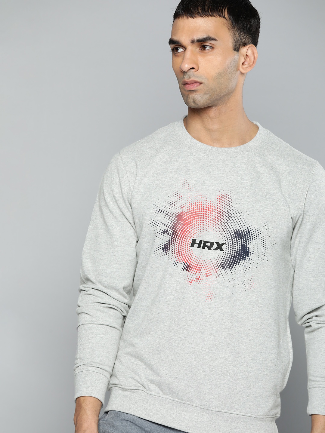 

HRX By Hrithik Roshan Lifestyle Men Light grey Melange Melange Brand Carrier Sweatshirts
