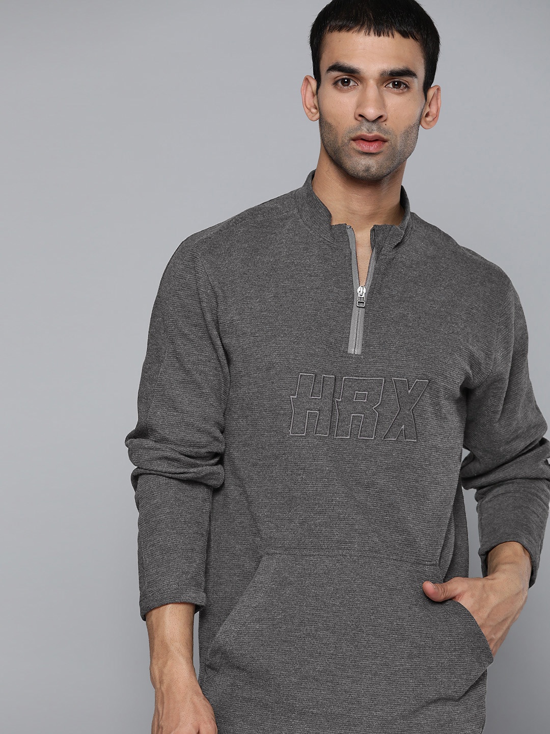 

HRX By Hrithik Roshan Lifestyle Men Anthra Melange Solid Sweatshirt, Charcoal