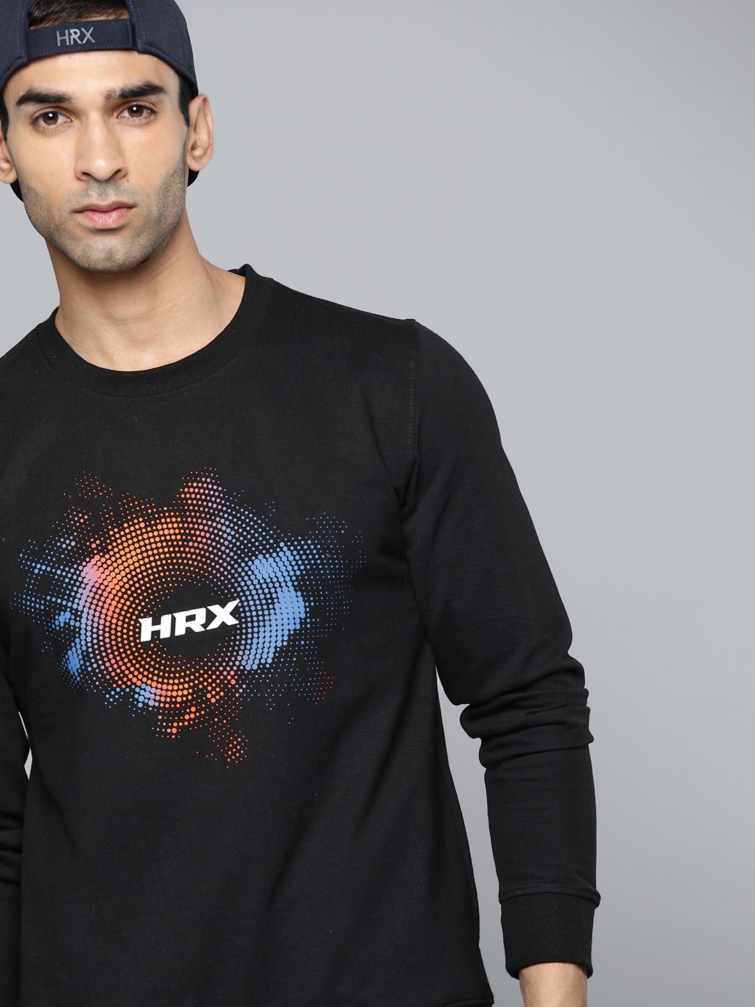 

HRX By Hrithik Roshan Lifestyle Men Jet Black Bio-Wash Brand Carrier Sweatshirt
