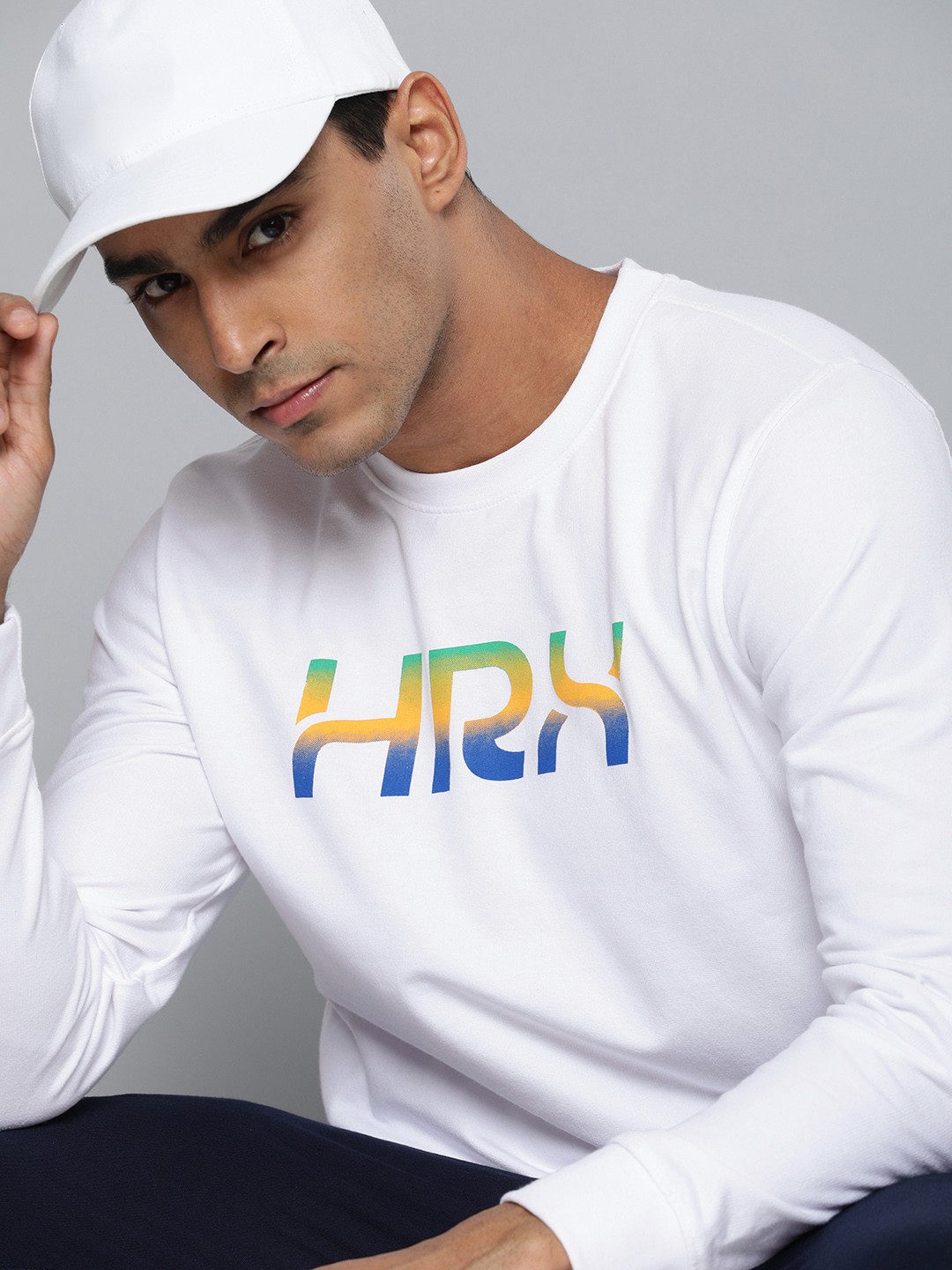 

HRX By Hrithik Roshan Lifestyle Men White & Yellow Bio-Wash Brand Carrier Sweatshirts