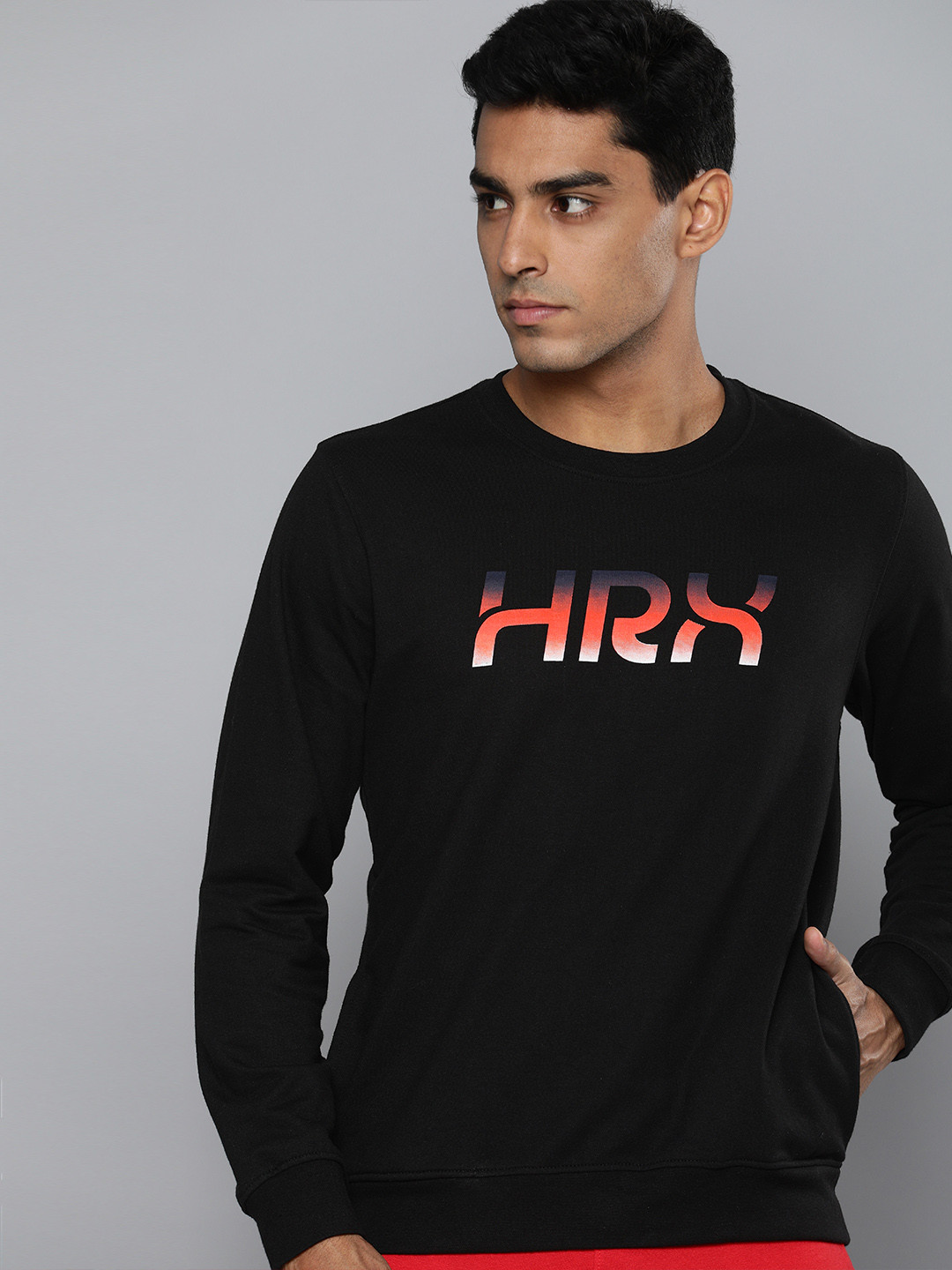 

HRX By Hrithik Roshan Lifestyle Men Black & Orange Bio-Wash Brand Carrier Sweatshirts