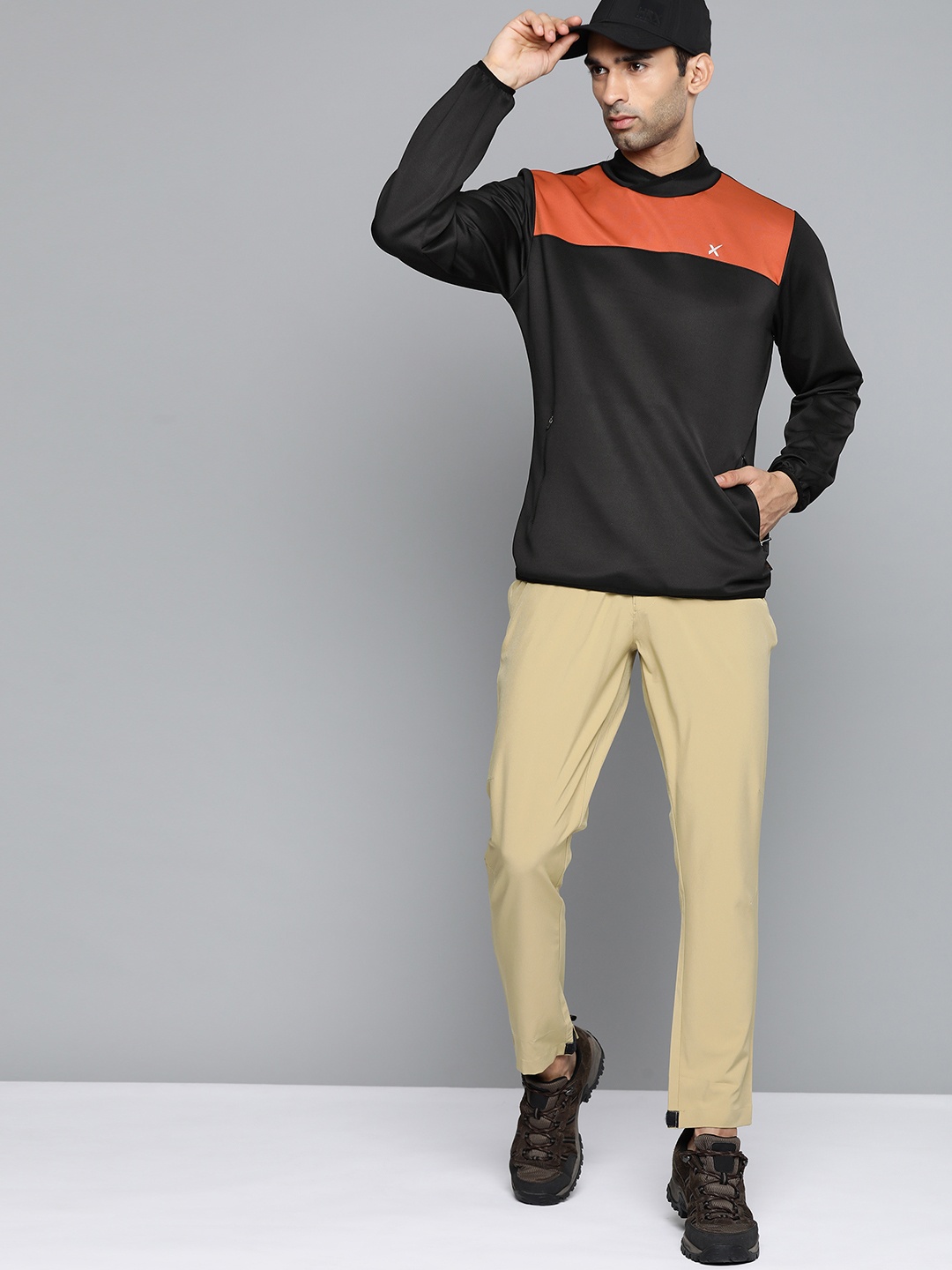 

HRX By Hrithik Roshan Outdoor Men Jet Black & Rust Orange Rapid-Dry Colourblock Sweatshirt