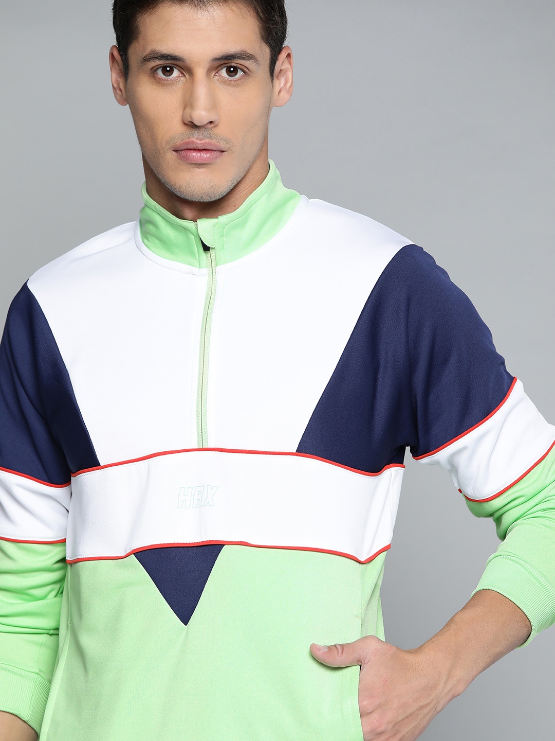 

HRX By Hrithik Roshan Lifestyle Men Neo Mint Rapid-Dry Colourblock Sweatshirt, Green