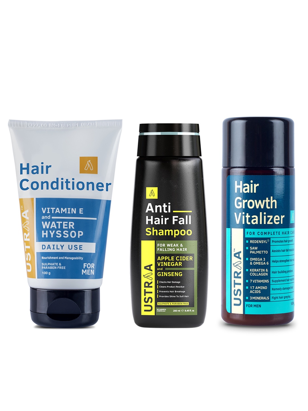 

Ustraa Set of Hair Growth Vitalizer, Hair Conditioner & Anti Hair Fall Shampoo, Black