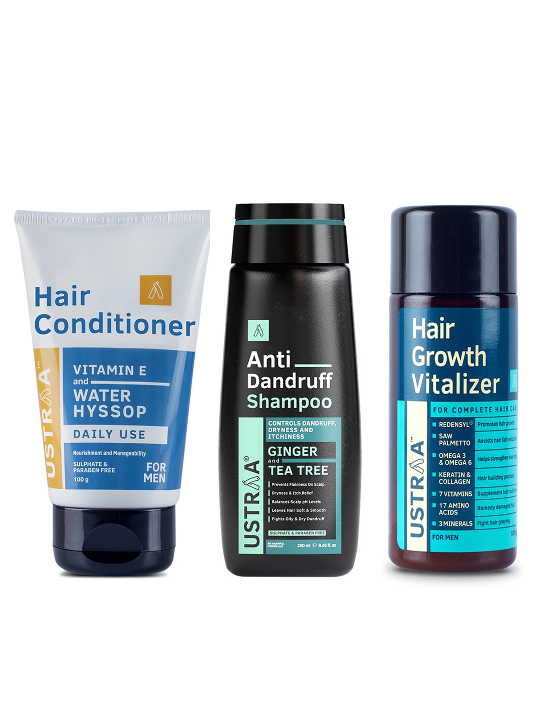 

Ustraa Set of Hair Growth Vitalizer, Hair Conditioner & Anti Dandruff Shampoo, Black