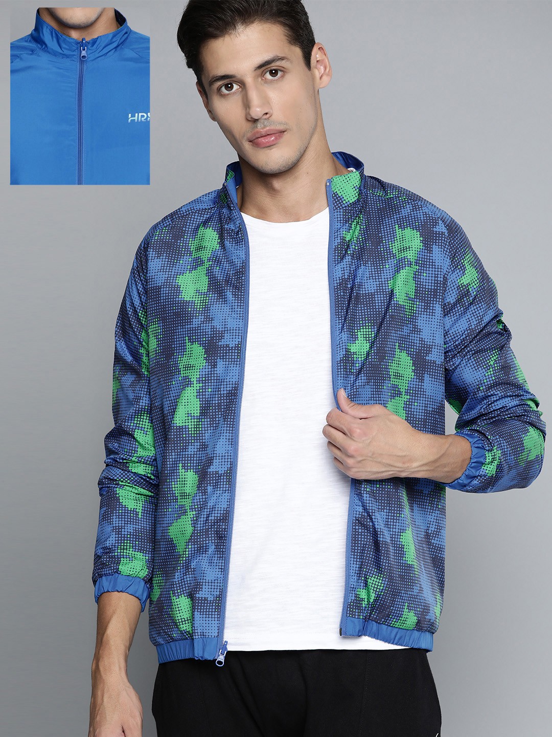 

HRX By Hrithik Roshan Lifestyle Men Strong Blue Rapid-Dry AOP Reversible Jacket