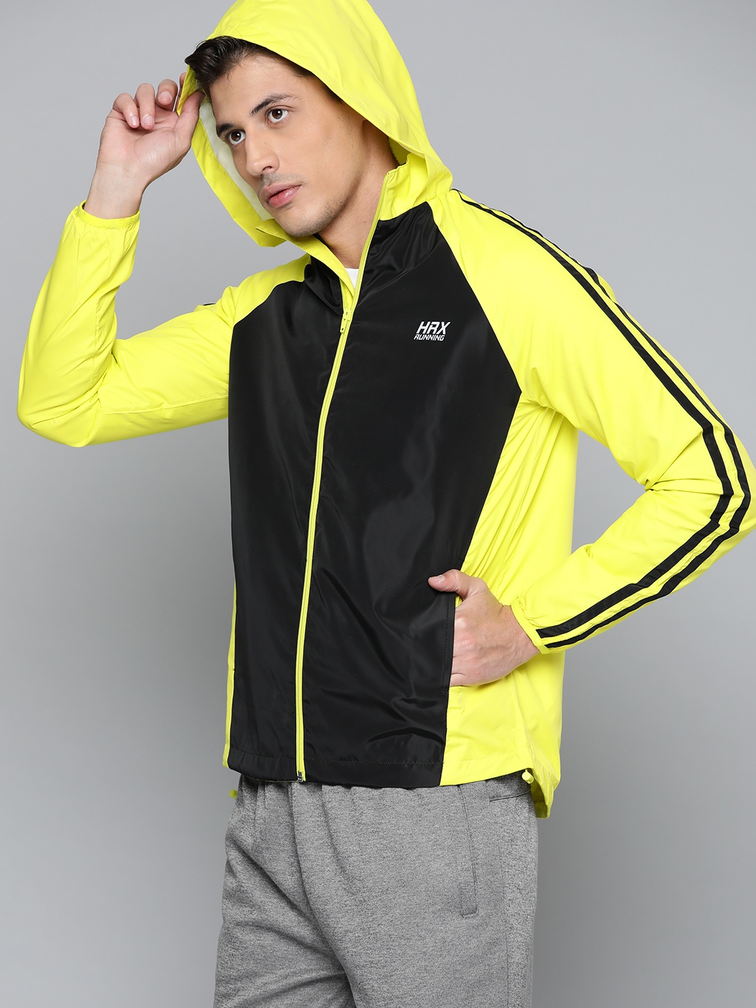 

HRX By Hrithik Roshan Running Men Neon Lime & Jet Black Rapid-Dry Colourblock Jacket, Yellow