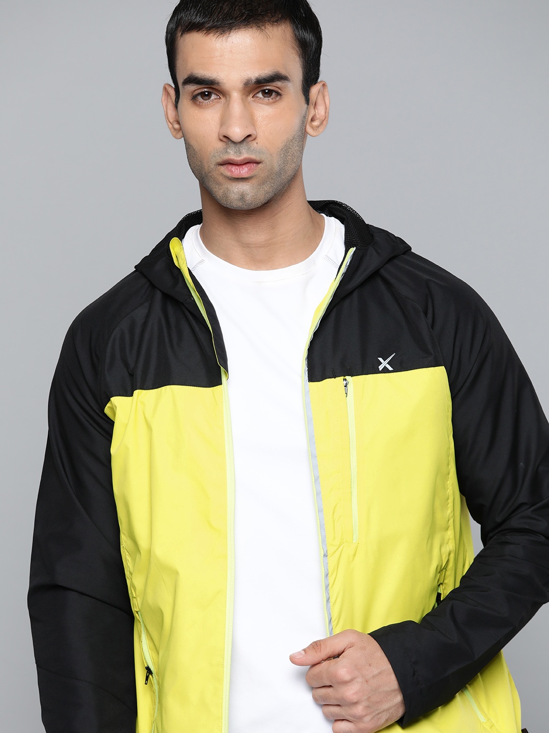 

HRX By Hrithik Roshan Outdoor Men Jet Black & Yellow Rapid-Dry Colourblock Jacket