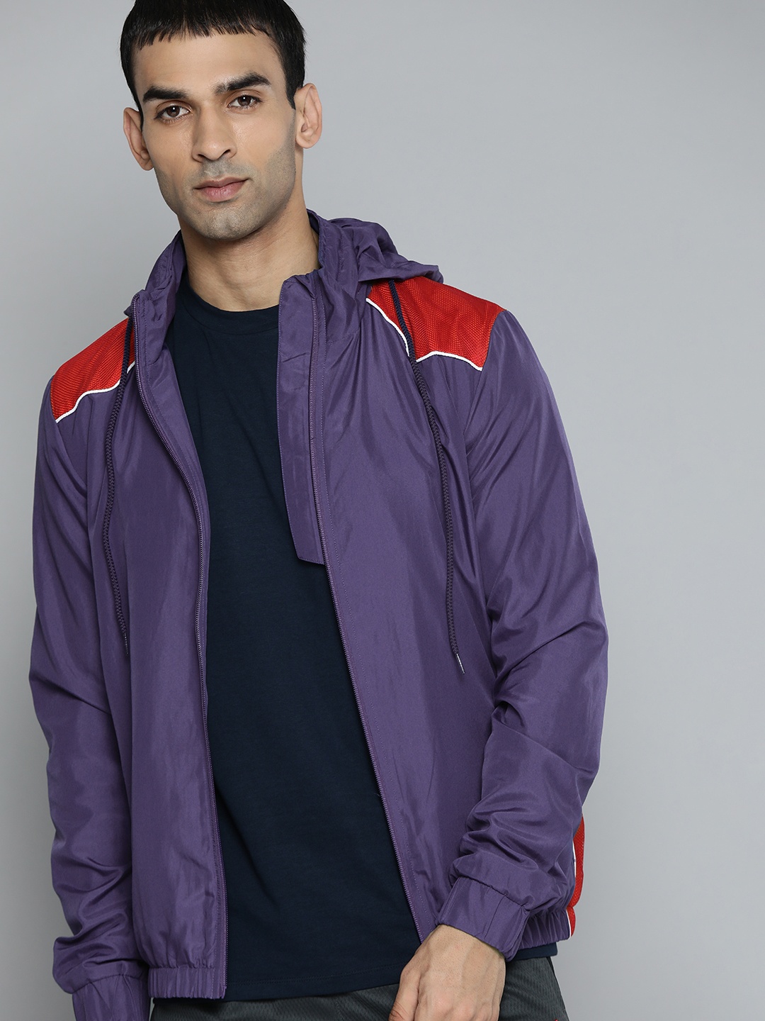 

HRX By Hrithik Roshan Basketball Men Mulberry purple Packable Colourblock Jackets, Navy blue