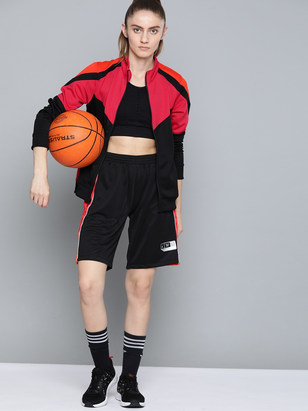 

HRX By Hrithik Roshan Basketball Women Jet black Rapid-Dry Colourblock Jackets