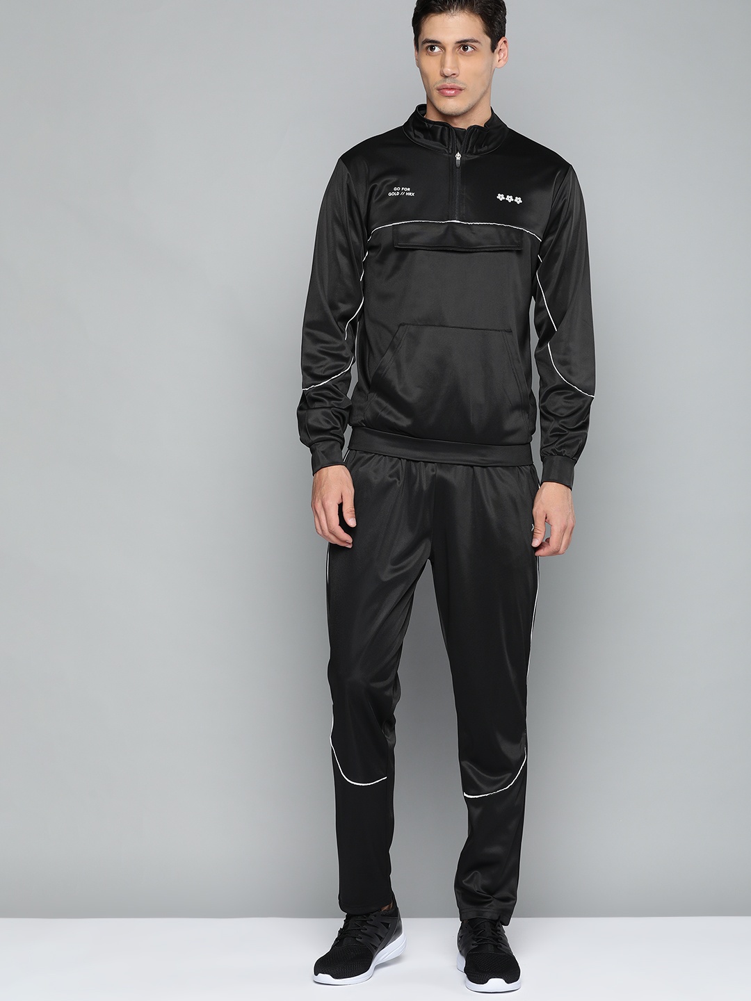 

HRX By Hrithik Roshan Basketball Men Jet Black Rapid-Dry Solid Tracksuits