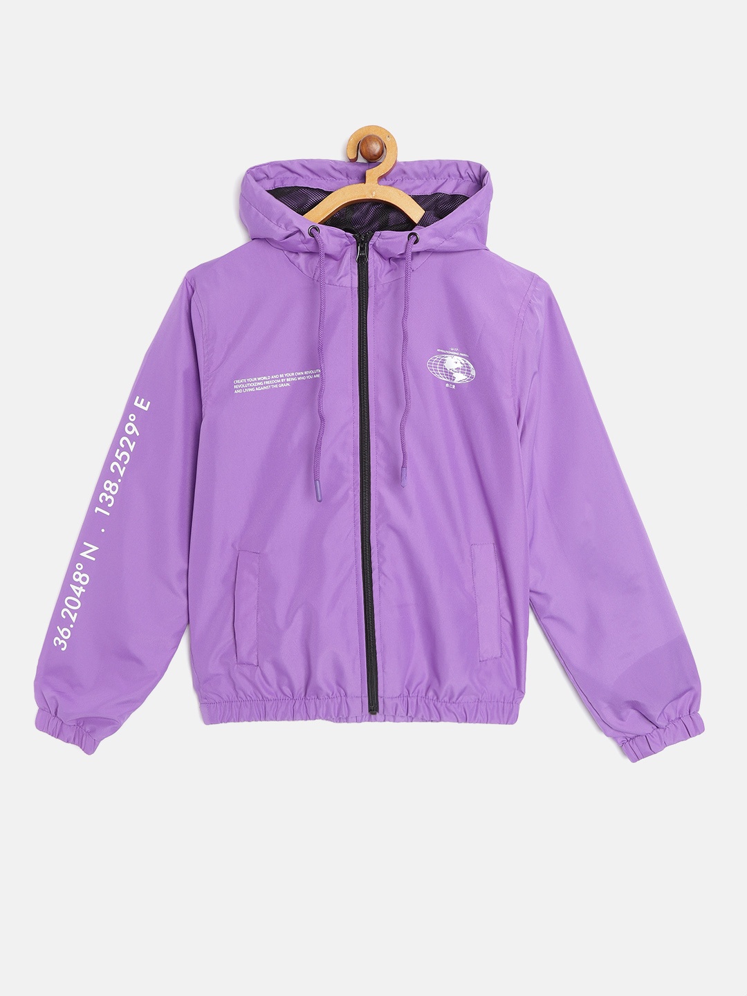 

HRX by Hrithik Roshan U-17 Lifestyle Girls Purpul Rapid-Dry Typography Detail Jacket, Purple