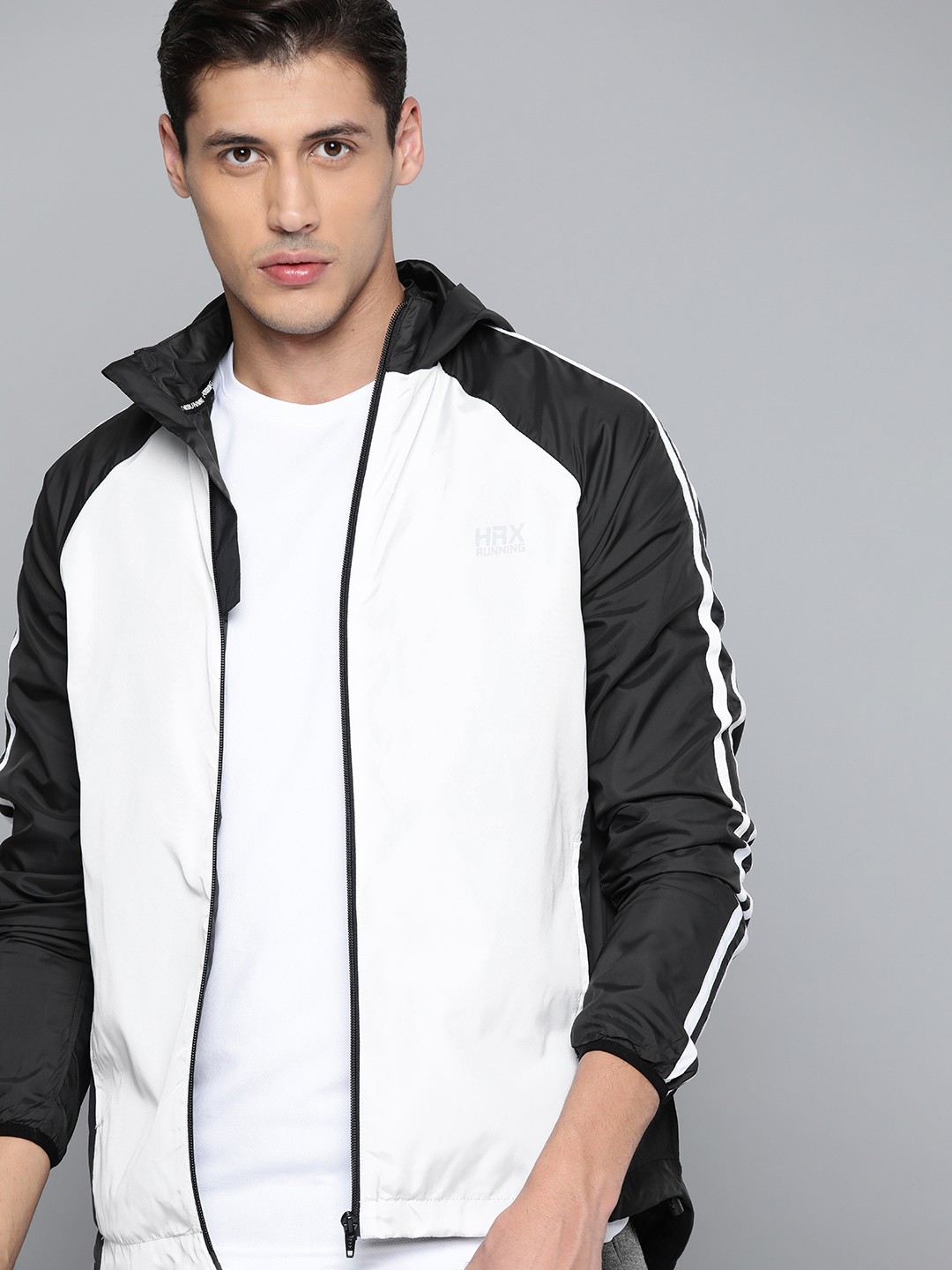 

HRX By Hrithik Roshan Men Running Jet Black Rapid-Dry Colourblock Jackets, White