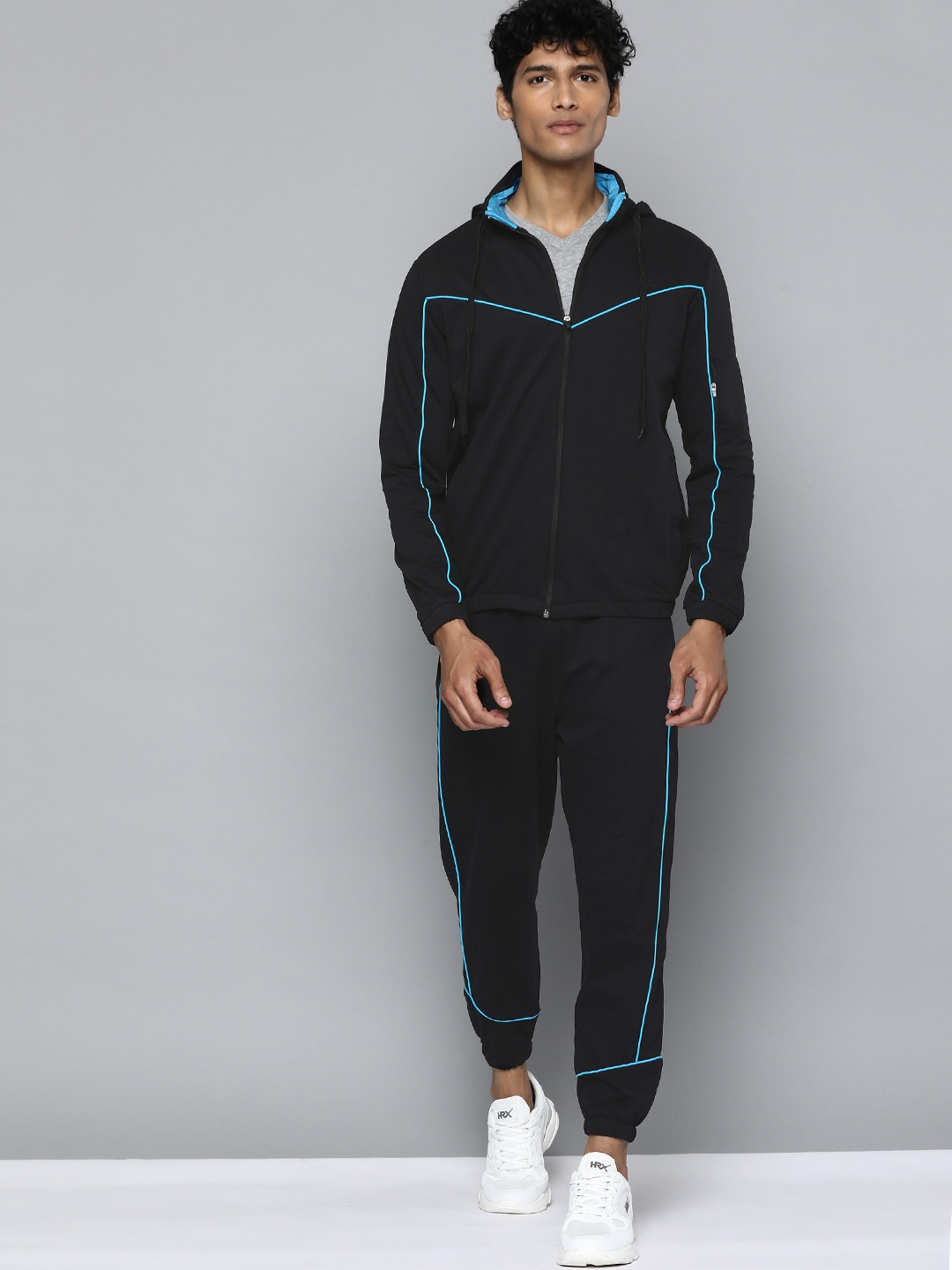 

HRX By Hrithik Roshan Lifestyle Men Jet Black Bio-Wash Solid Tracksuits