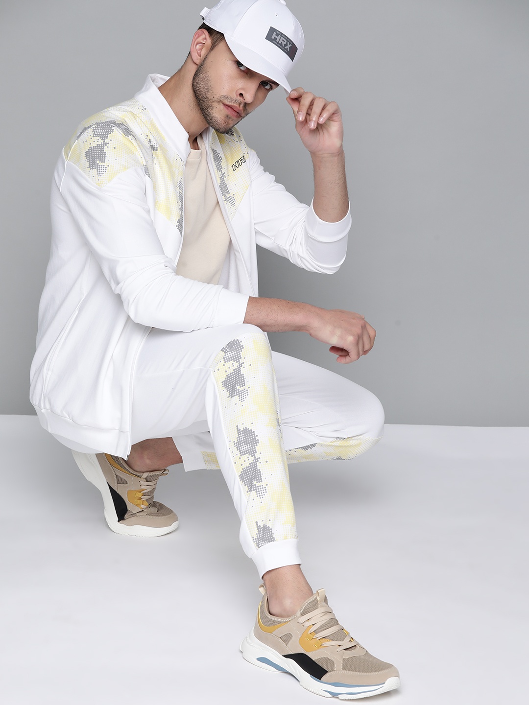 

HRX by Hrithik Roshan Lifestyle Men Optic White Geometric Print Detail Bio-Wash Tracksuits