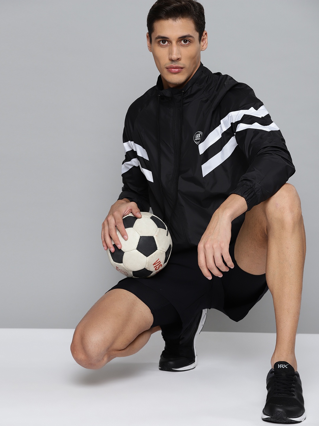 

HRX By Hrithik Roshan Football Men Jet Black & White Rapid-Dry Solid Jacket