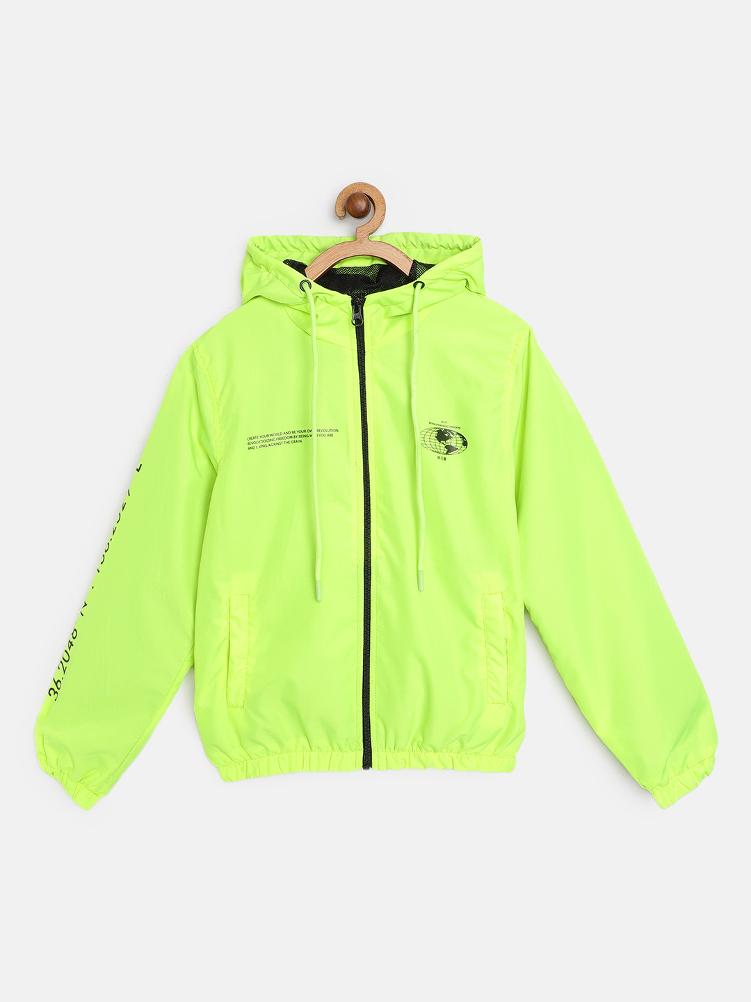 

HRX by Hrithik Roshan U-17 Lifestyle Girls Neon Lime Rapid-Dry Typography Detail Jacket, Fluorescent green