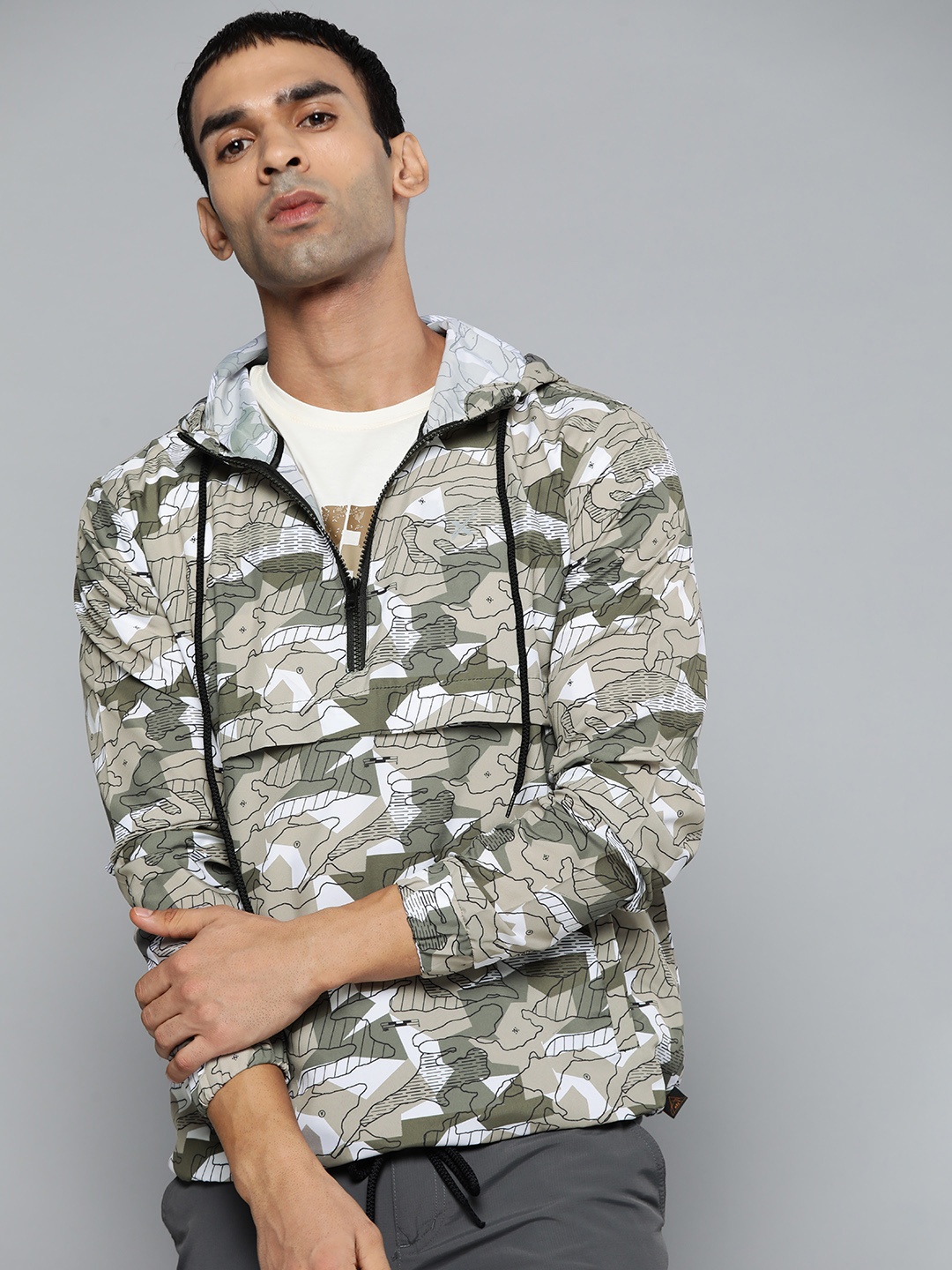 

HRX By Hrithik Roshan Outdoor Men designer comment Packable Camouflage Jackets, Green