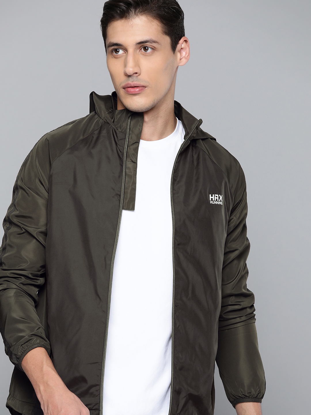 

HRX By Hrithik Roshan Men Running Green Mess Rapid-Dry Colourblock Jackets, Olive