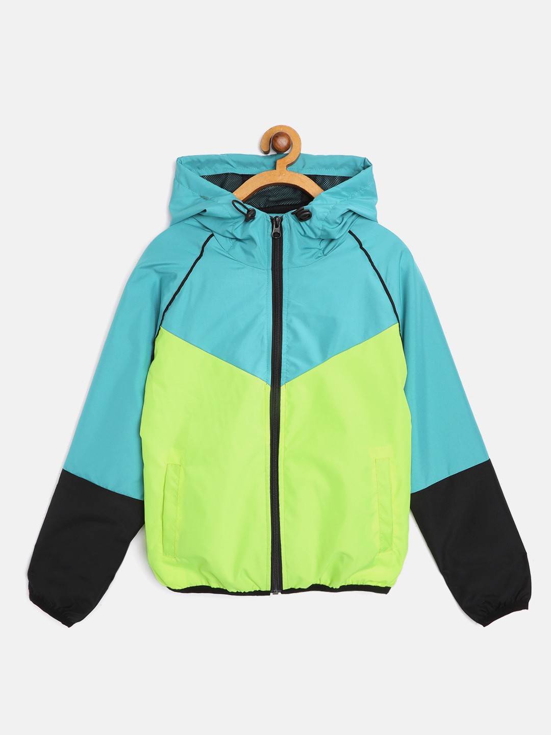 

HRX By Hrithik Roshan U-17 Active Girls Neon Lime Rapid-Dry Colourblock Jackets, Blue