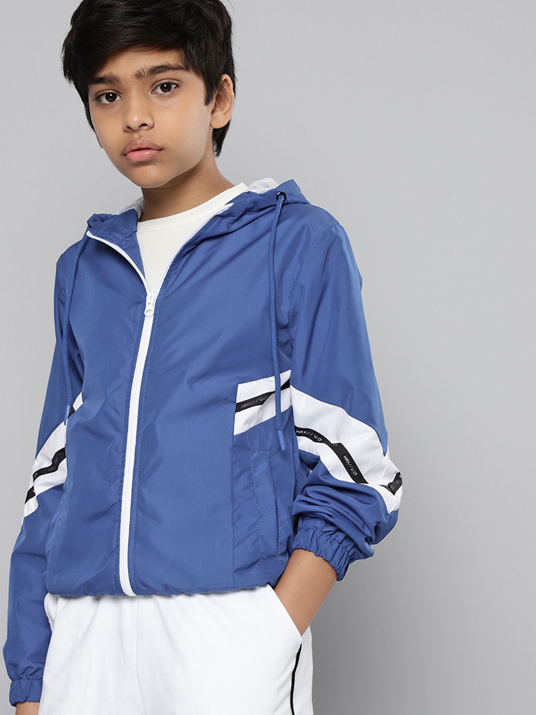 

HRX by Hrithik Roshan U-17 Lifestyle Boys Turkish Sea Rapid-Dry Striped Jacket, Blue