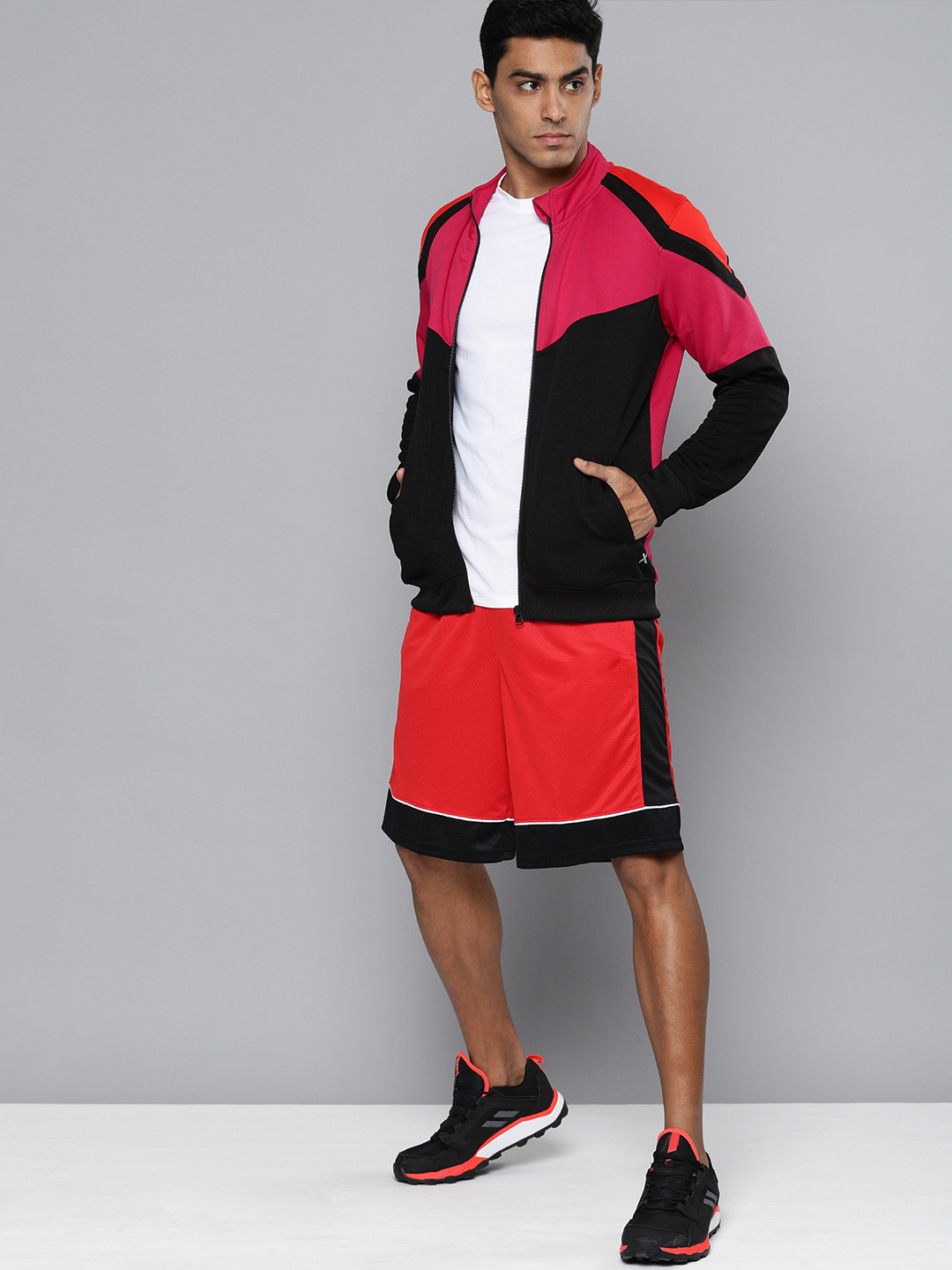 

HRX By Hrithik Roshan Men Red & Black Basketball Men Rapid-Dry Colourblock Jackets